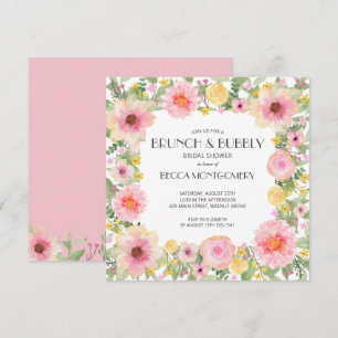 Brunch and Bubbly Pink Floral Bridal Shower Invitation