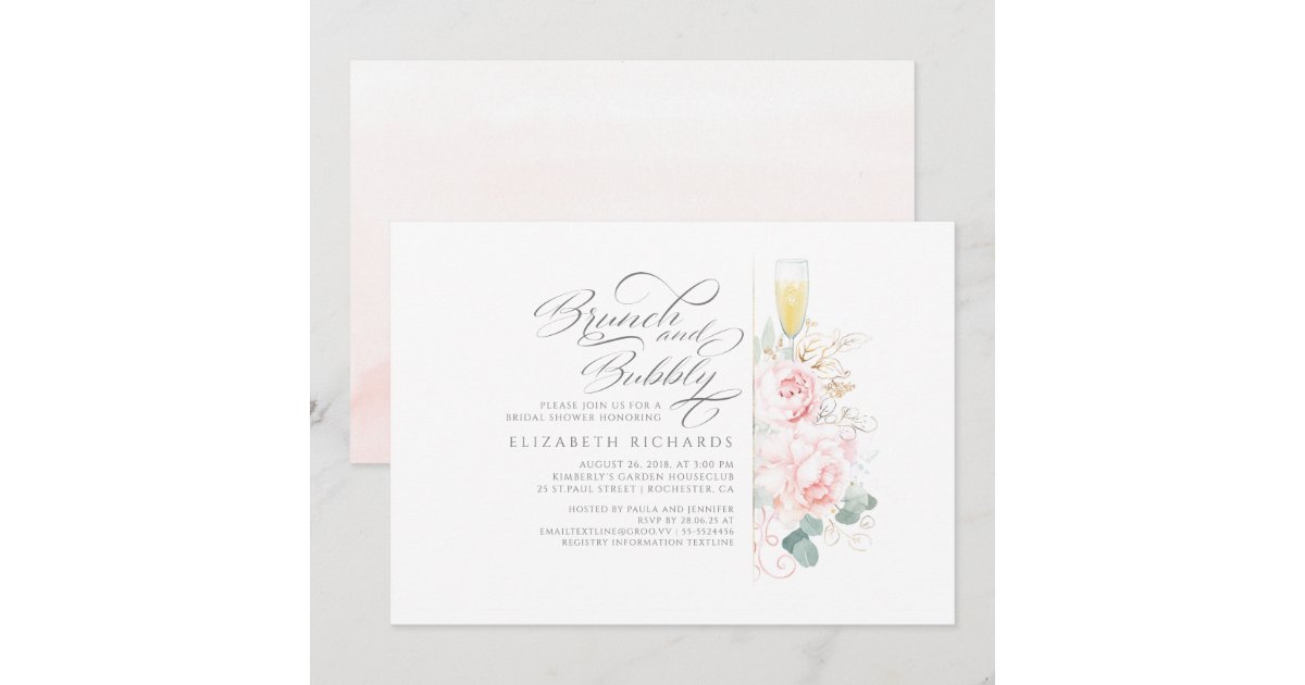 Brunch and Bubbly Pink Floral Bridal Shower Invitation | Zazzle