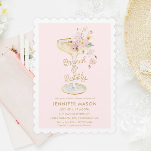Brunch and Bubbly Pink Floral Invitation