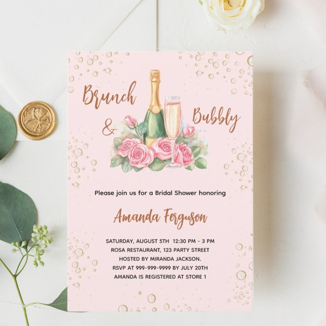 Brunch and bubbly pink florals Bridal Shower Invitation (Creator Uploaded)