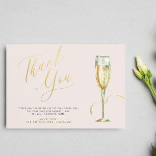 Brunch and bubbly pink gold bridal shower thank you card