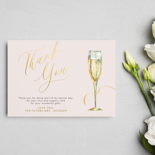 Brunch and bubbly pink gold bridal shower thank you card