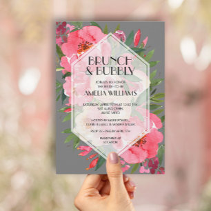 Brunch and Bubbly Pink Peonies Bridal Shower Invitation