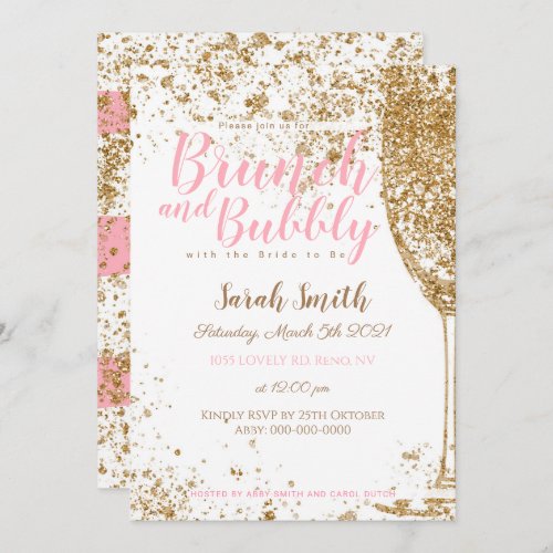 Brunch and Bubbly pink stripes glitter Invitation