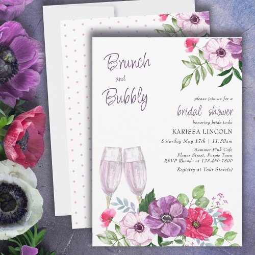 Brunch and Bubbly Purple Pink Floral Bridal Shower Invitation