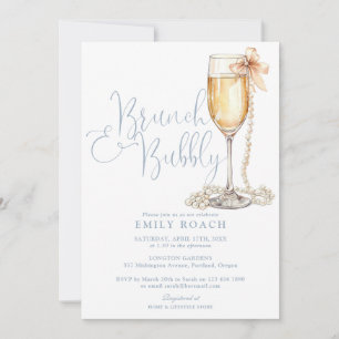 Brunch And Bubbly QR Code Dusty Blue Bridal Shower Invitation