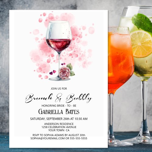 Brunch and Bubbly Red Wine Glass Bridal Shower Invitation