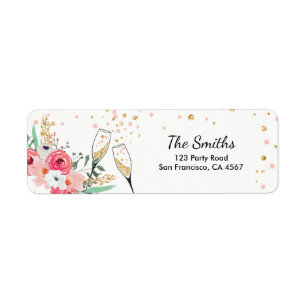 Brunch and Bubbly Return Address Label Pink Floral