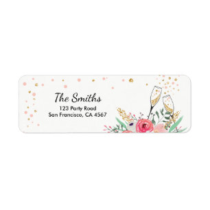 Brunch and Bubbly Return Address Label Pink Floral