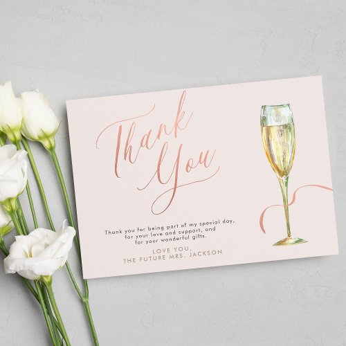 Brunch and bubbly rose gold bridal shower thank you card