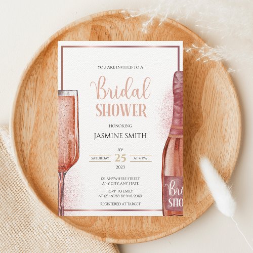 Brunch and Bubbly Rose Gold Prosecco Bridal Shower Invitation