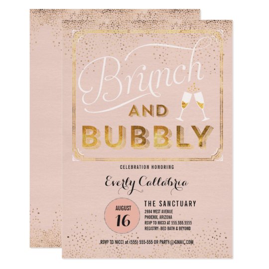 Brunch And Bubbly Rose Gold Shower Invitations 4455