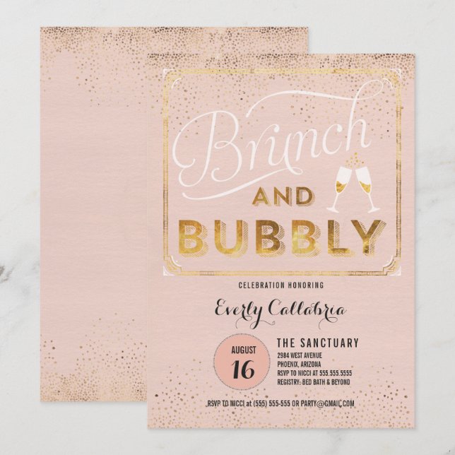 Brunch and Bubbly Rose Gold Shower Invitations (Front/Back)