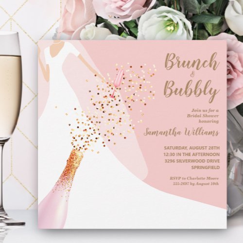 Brunch and Bubbly Rose Quartz Bridal Shower Invitation