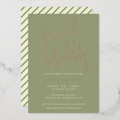 Brunch and Bubbly Sage Green Bridal Shower Gold Foil Invitation