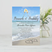 Brunch and Bubbly Sand Hearts Beach Bridal Shower Invitation (Standing Front)