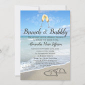 Brunch and Bubbly Sand Hearts Beach Bridal Shower Invitation (Front)