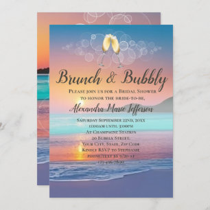 Brunch and Bubbly Sand Hearts Beach Bridal Shower Invitation