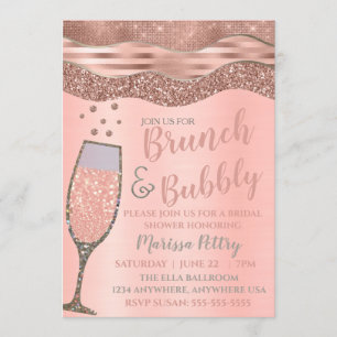 Brunch and bubbly Shower Blush Rose gold Invitation