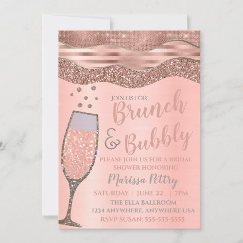 Brunch and bubbly Shower Blush Rose gold Invitation