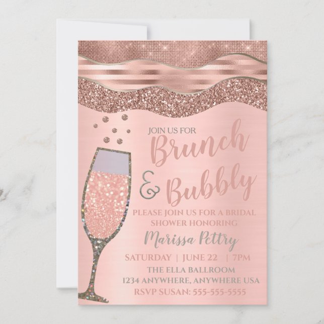 Brunch and bubbly Shower Blush Rose gold Invitation (Front)