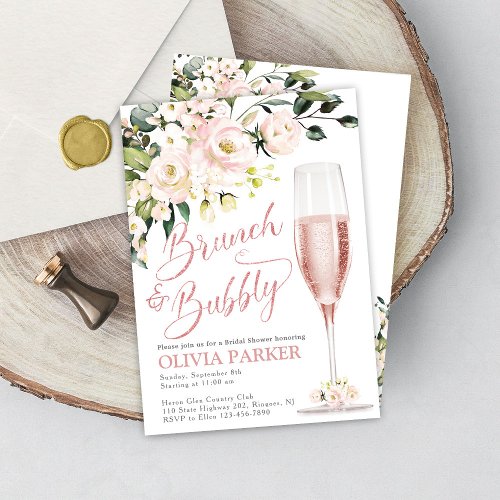 Brunch and Bubbly Shower Invitation Rose Gold