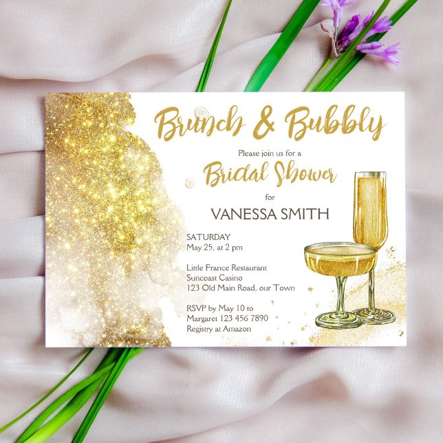 Brunch and bubbly sparkling bridal shower invite (Creator Uploaded)