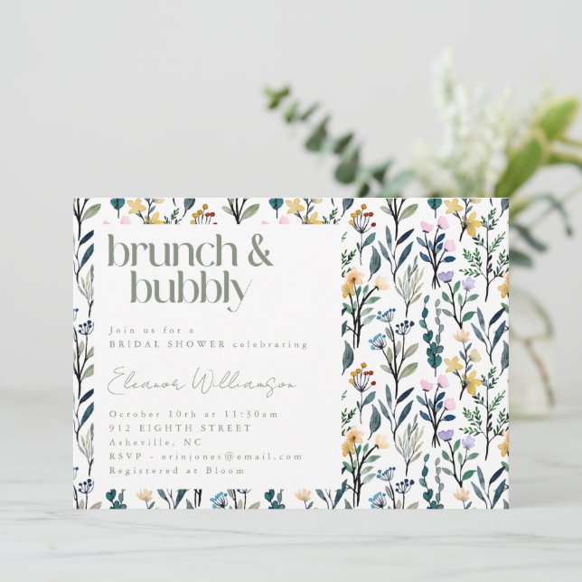 Brunch and Bubbly Spring Floral Bridal Shower Invitation (Standing Front)