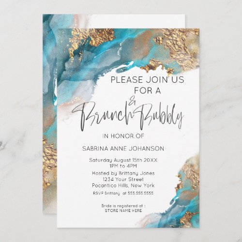 Brunch and Bubbly Teal and Gold Abstract Invitation