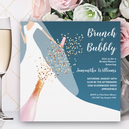Brunch and Bubbly Teal Bridal Shower Invitation