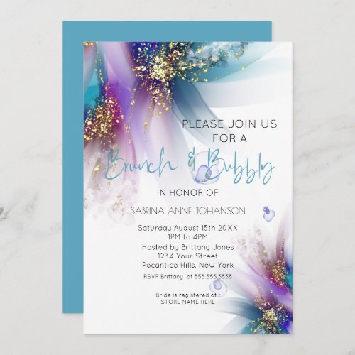 Brunch and Bubbly Teal Purple Abstract Invitation