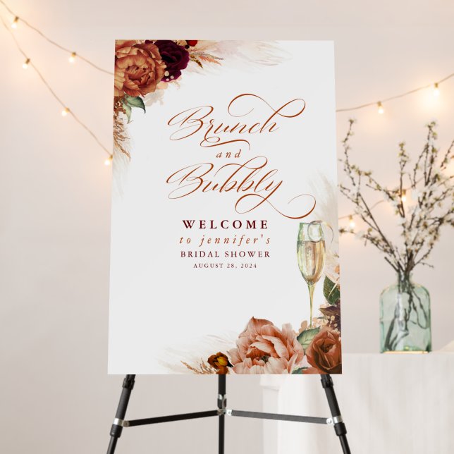 Brunch and Bubbly Terracotta Bridal Shower Welcome Foam Board (In Situ (Stand))
