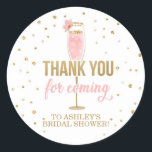 Brunch and Bubbly Thank You Pink Bridal Shower Classic Round Sticker<br><div class="desc">Wonderful addition to your party favors. Brunch and Bubbly theme.</div>
