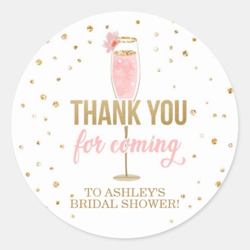 Brunch and Bubbly Thank You Pink Bridal Shower Classic Round Sticker