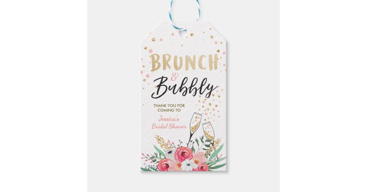 Brunch and bubbly Thank you tags Bridal shower | Zazzle