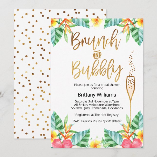 Brunch and Bubbly Tropica Bridal Shower Invitation (Front/Back)