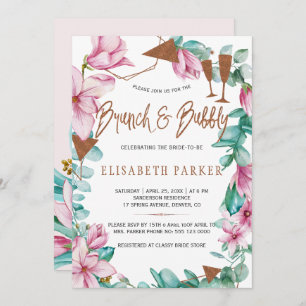 Brunch and bubbly watercolor floral bridal shower invitation