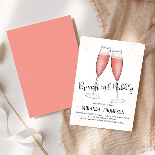 Brunch and Bubbly Watercolor Pink Bridal Shower Invitation