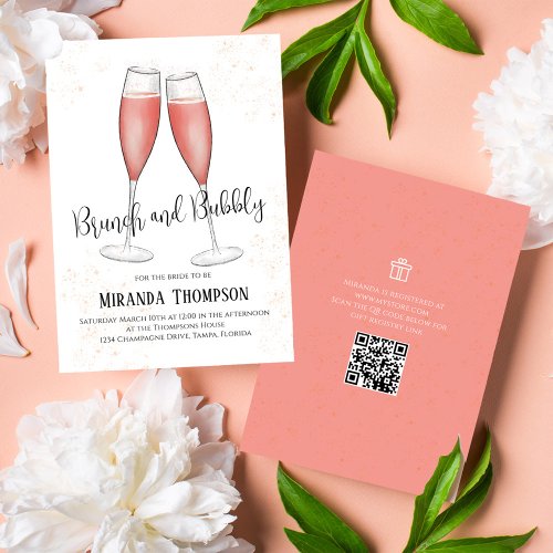 Brunch and Bubbly Watercolor Pink Bridal Shower  Invitation