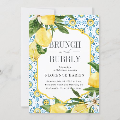 Brunch and Bubbly Yellow Lemon Bridal Shower Invitation