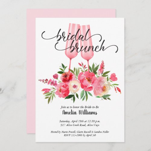 Brunch and Bubby Bridal Shower Champagne Glasses Invitation