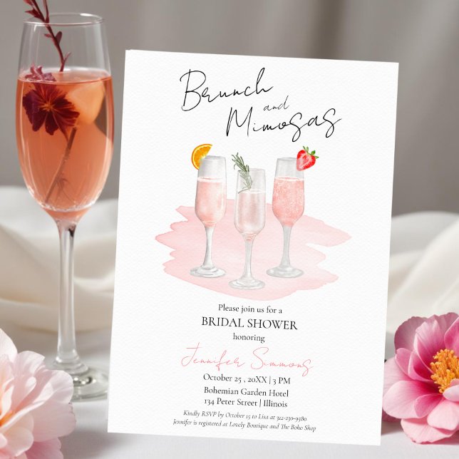 Brunch and Mimosas | Pink Cocktails Bridal Shower Invitation (Creator Uploaded)
