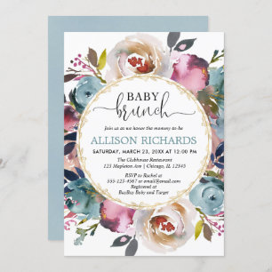 Brunch baby shower gender neutral, teal burgundy invitation
