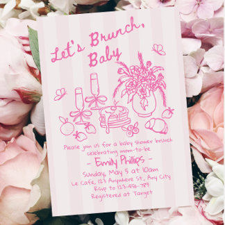 Brunch Baby Shower Invitation | Pink Stripes