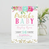 Brunch & Baby Summer Flowers Boho Gold Glitter Invitation (Standing Front)