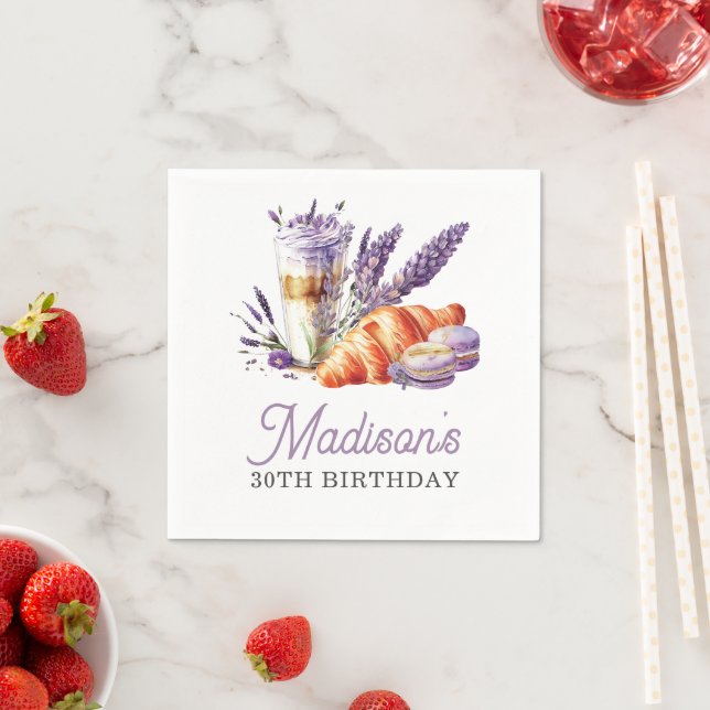 Brunch Birthday Watercolor Macarons and Croissant Napkins (Insitu)