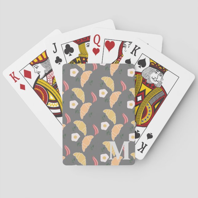 Brunch Breakfast Croissants Eggs Bacon Pattern Poker Cards (Back)