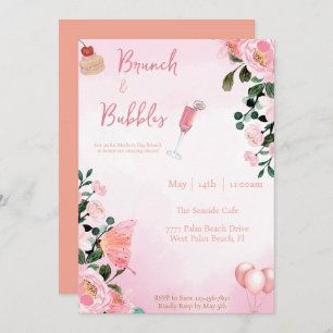 Brunch & Bubbles Mother's Day Brunch Pink Floral Invitation