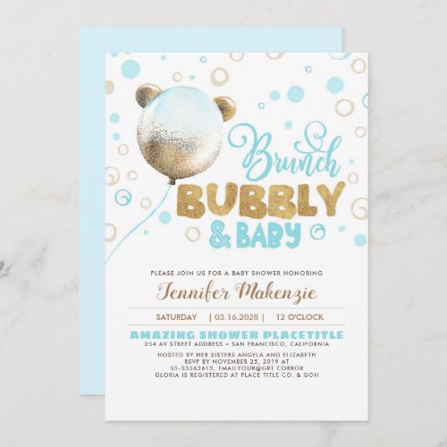 Brunch Bubbly and Baby Teddy Bear Baby Shower Invitation