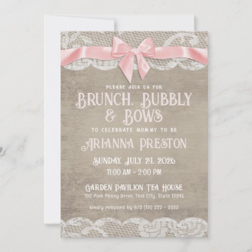 Brunch Bubbly and Bows Baby Shower  Invitation